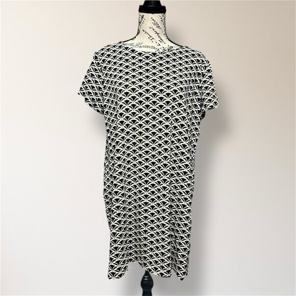 Ann Taylor Black White Geometric Printed Shift Mini Dress Preppy Coastal Sz 14 - Picture 2 of 7